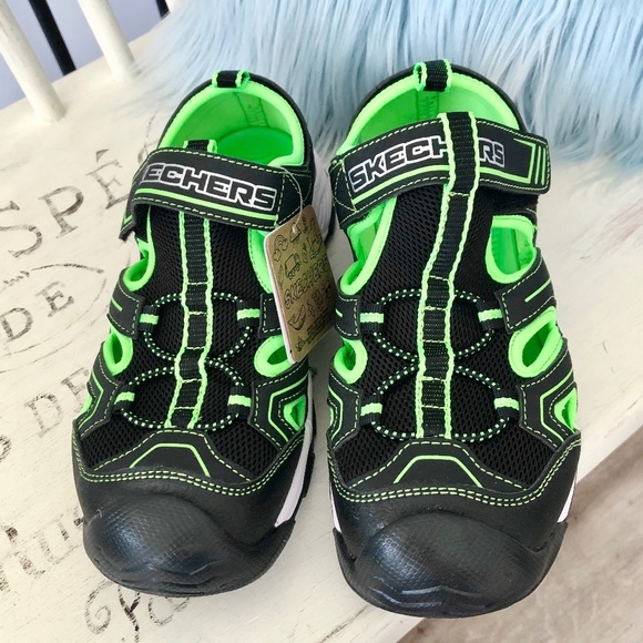 Skechers, Solar Quest, Fishermans Sandals, Black, Green, Kids, Size 3, NEW - Picture 2 of 14